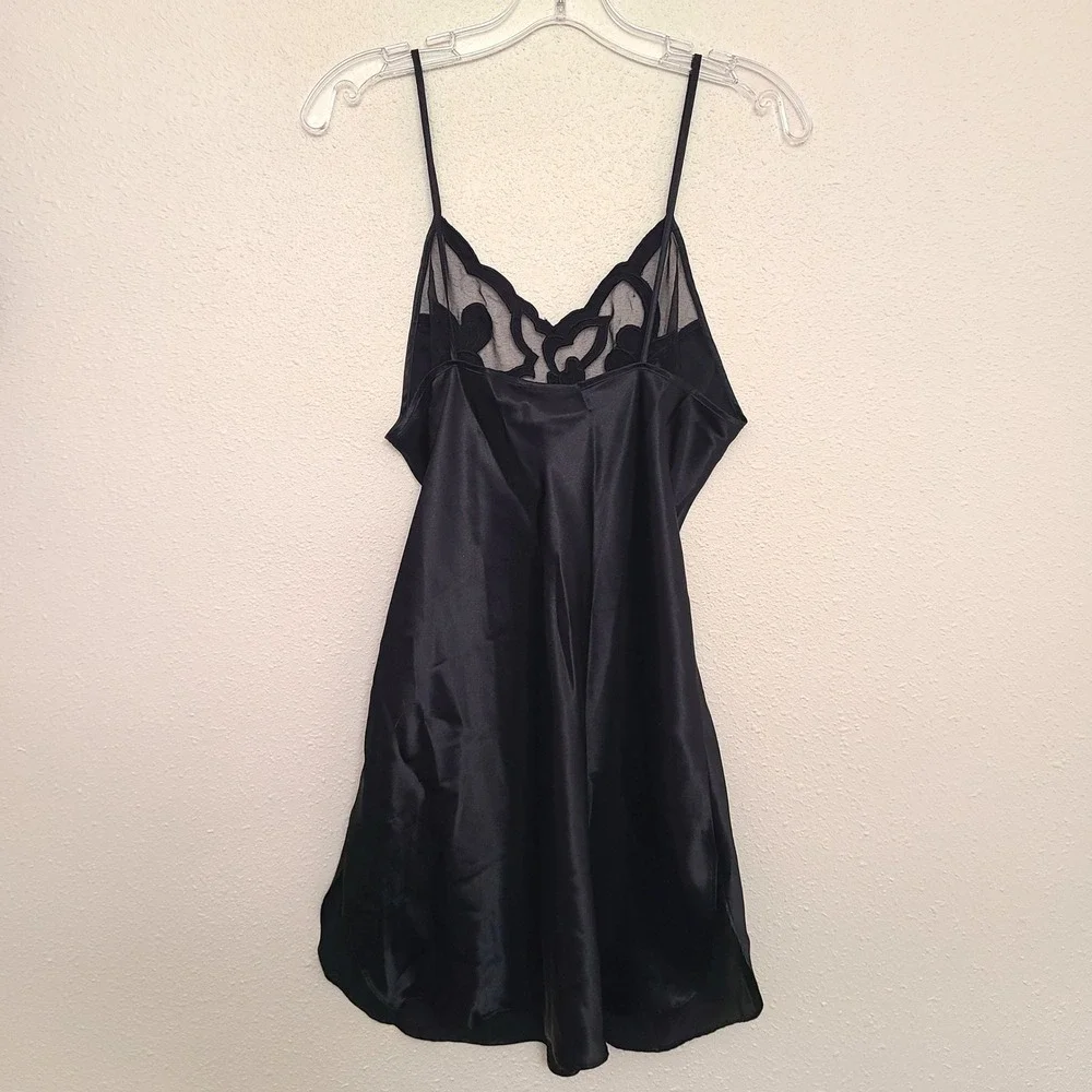 Vtg Victoria's Secret Gold Label Sz L Black Satin Lace‎ Slip Dress Whimsygoth